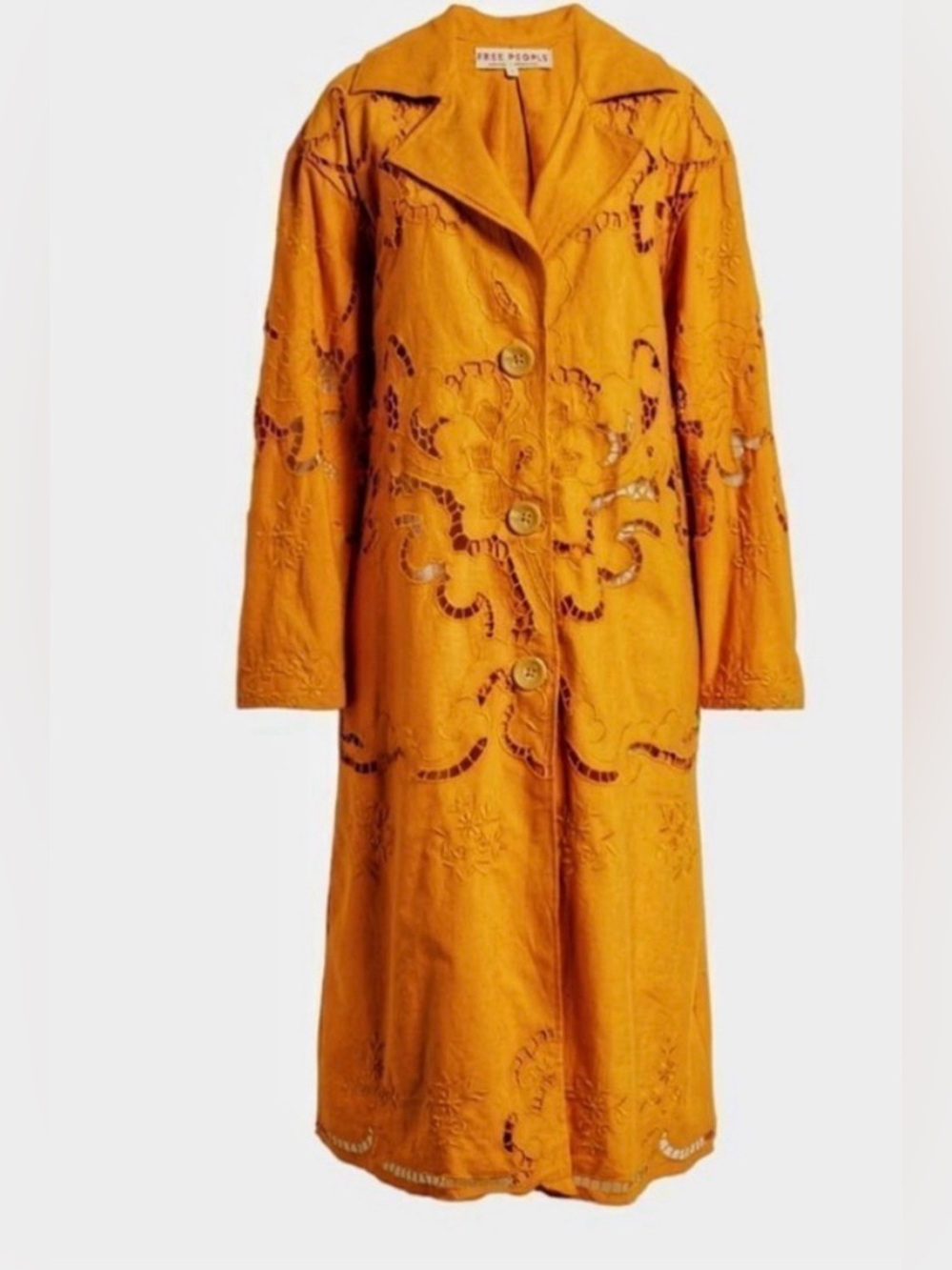 Free People Suzanna Autumn marigold eyelet Cotton Duster size Med
